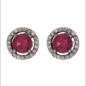 ADORNIA Ruby &Champagne Diamond Halo Stud Earrings